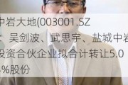 中岩大地(003001.SZ)：吴剑波、武思宇、盐城中岩投资合伙企业拟合计转让5.03%股份