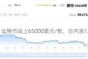 比特币站上65000美元/枚，日内涨1.44%