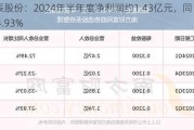 聚辰股份：2024年半年度净利润约1.43亿元，同比增加124.93%