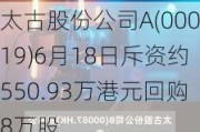 太古股份公司A(00019)6月18日斥资约550.93万港元回购8万股