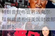 特朗普宣布提名迈克尔·福尔肯德担任美国财政部副部长