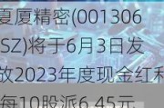 夏厦精密(001306.SZ)将于6月3日发放2023年度现金红利 每10股派6.45元