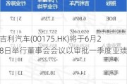 吉利汽车(00175.HK)将于6月28日举行董事会会议以审批一季度业绩