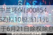 中兰环保(300854.SZ)拟10股派1.1元 于6月21日除权除息