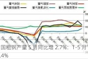 中国粗钢产量 5 月同比增 2.7%：1-5 月下降 1.4%