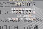 浙江世宝(01057.HK)：3298.77万股A股限售股份将于10月10日上市流通