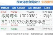 双鹭药业（002038）：7月18日13时53分触及涨停板