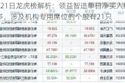 8月21日龙虎榜解析：领益智造单日净买入额最多，涉及机构专用席位的个股有21只