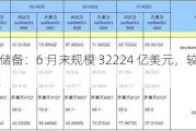 中国外汇储备：6 月末规模 32224 亿美元，较 5 月末下降 0.30%