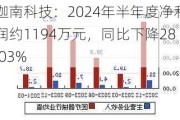 迦南科技：2024年半年度净利润约1194万元，同比下降28.03%