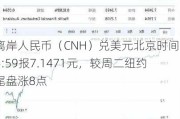 离岸人民币（CNH）兑美元北京时间04:59报7.1471元，较周二纽约尾盘涨8点