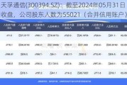 天孚通信(300394.SZ)：截至2024年05月31日收盘，公司股东人数为55021（合并信用账户）