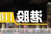 港股大金融股午后走低，农业银行跌超5%