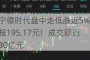 宁德时代盘中走低跌近5%，报195.17元！成交额近30亿元