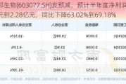 和邦生物(603077.SH)发预减，预计半年度净利润1.9亿元到2.28亿元，同比下降63.02%到69.18%