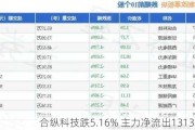 合纵科技跌5.16% 主力净流出1313万元