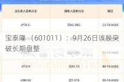 宝泰隆 （601011）：9月26日该股突破长期盘整