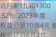 远翔新材(301300.SZ)：2023年度权益分派10派4元 股权登记日6月4日