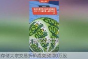 佰维存储大宗交易折价成交50.00万股