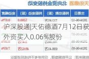 沪深股通|天佑德酒7月12日获外资买入0.06%股份