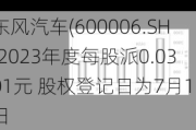 东风汽车(600006.SH)2023年度每股派0.0301元 股权登记日为7月12日