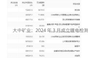 大中矿业：2024 年 3 月成立锂电检测公司