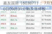嘉友国际（603871）：7月30日09时31分触及涨停板