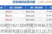 ESR(01821)因KM雇员持股计划授出的购股权获行使而发行1.01万股