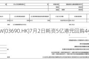 美团-W(03690.HK)7月2日耗资5亿港元回购448万股