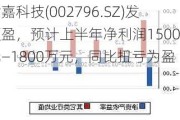 世嘉科技(002796.SZ)发预盈，预计上半年净利润1500万元—1800万元，同比扭亏为盈