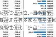 板块估值低位，国泰君安、海通证券等多家券商密集回购高性价比 “护盘”