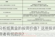 如何分析纸黄金的投资价值？这些投资价值对投资者有何启示？