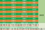 美湾大豆 10 月船期 CF 价格下调 1 美元/吨：6 月 6 日进口大豆到国内港口报价