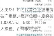 太突然！知名民营企业被申请破产重整，资产总额一度突破1000亿元！专家：除非有人接盘，否则很难重生