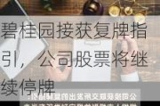 碧桂园接获复牌指引，公司股票将继续停牌