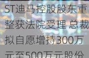 ST迪马控股股东重整获法院受理 总裁拟自愿增持300万元至500万元股份