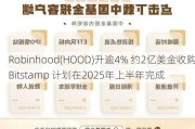 Robinhood(HOOD)升逾4% 约2亿美金收购Bitstamp ***在2025年上半年完成