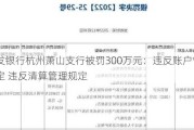 浦发银行杭州萧山支行被罚300万元：违反账户管理规定 违反清算管理规定