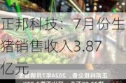 正邦科技：7月份生猪销售收入3.87亿元