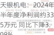 天银机电：2024年半年度净利润约3335万元 同比下降3.98%