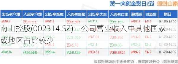 南山控股(002314.SZ)：公司营业收入中其他国家或地区占比较少