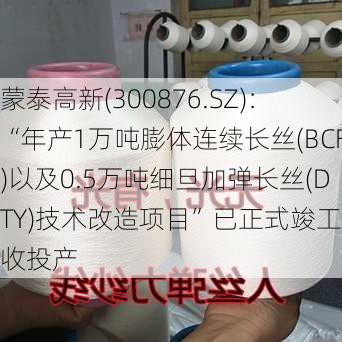 蒙泰高新(300876.SZ)：“年产1万吨膨体连续长丝(BCF)以及0.5万吨细旦加弹长丝(DTY)技术改造项目”已正式竣工验收投产