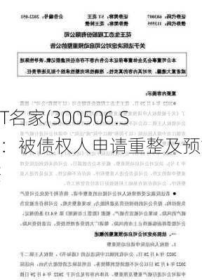 *ST名家(300506.SZ)：被债权人申请重整及预重整