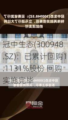 冠中生态(300948.SZ)：已累计回购1.1131%股份 回购实施完毕