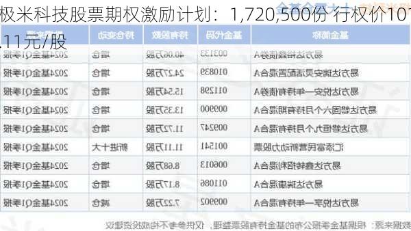 极米科技股票期权激励计划：1,720,500份 行权价101.11元/股