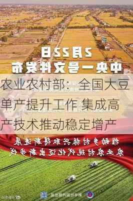 农业农村部：全国大豆单产提升工作 集成高产技术推动稳定增产