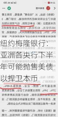 纽约梅隆银行：亚洲各央行下半年可能抛售美债以捍卫本币