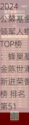 2024公募基金领军人物TOP榜：蜂巢基金陈世涌新进荣誉榜 排名第51