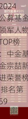 2024公募基金领军人物TOP榜：中金基金宗喆新进荣誉榜 排名第59