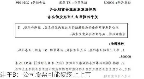 建车B：公司股票可能被终止上市